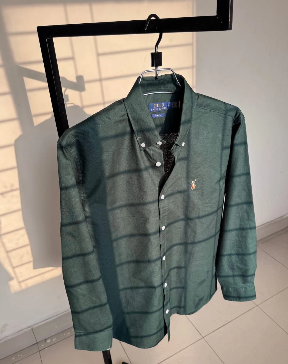 Solid bottle green oxford cotton formal shirt for men – SOL250706