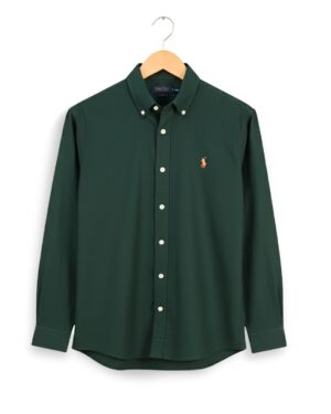 Solid bottle green oxford cotton formal shirt for men - SOL250706