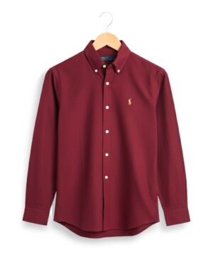 Solid maroon oxford cotton formal shirt for men - SOL250705