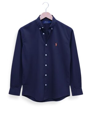 Solid navy blue oxford cotton formal shirt for men - SOL250720