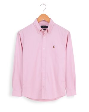 Solid pink oxford cotton full sleeve formal shirt for men-SOL250751