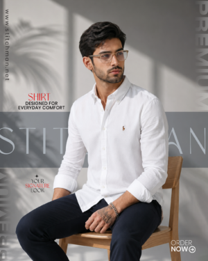 Solid white oxford cotton formal shirt for Men