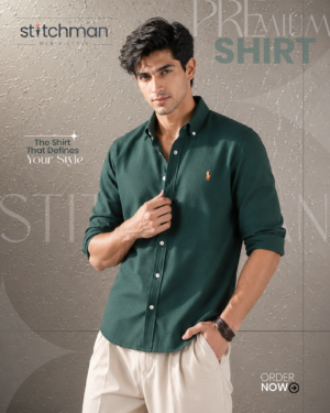 Solid bottle green oxford cotton formal shirt for men